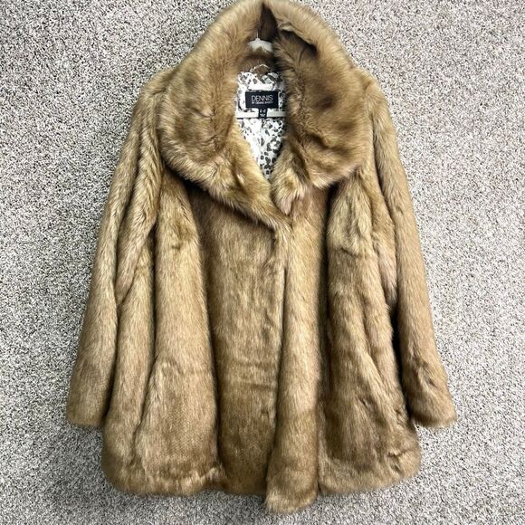 DENNIS by Dennis Basso Coat Women’s 3X Tan Brown Fur Winter Plus Size - Picture 1 of 10